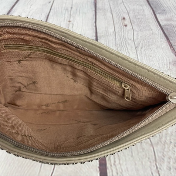 Whiting And Davis Mesh Chainmail Clutch Crossbody Taupe Tan - Picture 3 of 14